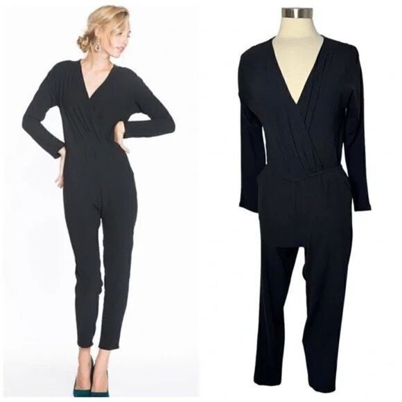 Marine Layer Nellie Black Crepe Jumpsuit Sz M Pockets Elastic Waist - Picture 2 of 11